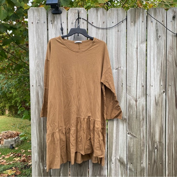 ZARA Women’s Asymmetrical Casual Brown Women's Shirt Dress Oversized S - Picture 4 of 6